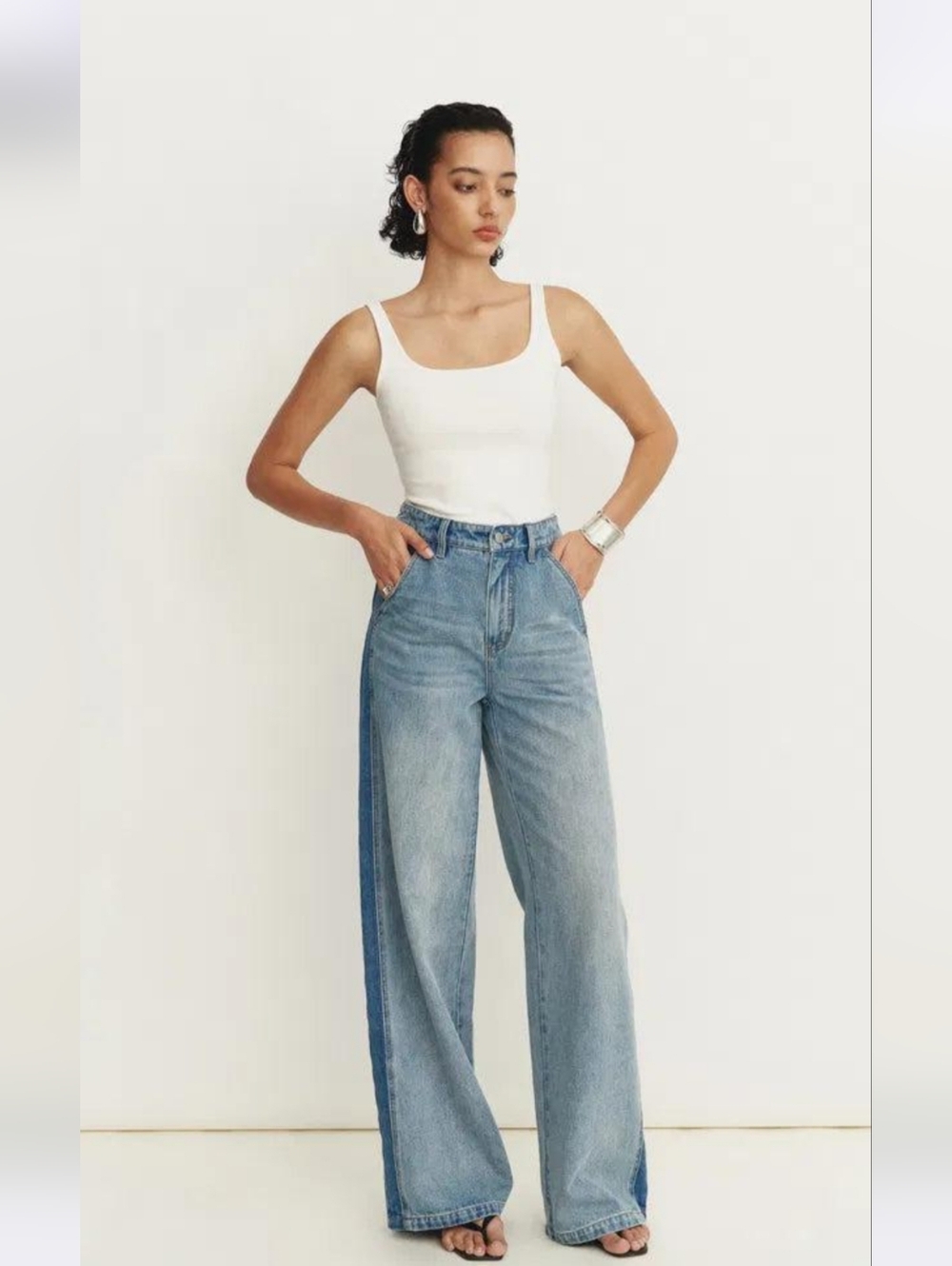 Fabrique Clarissa Two Toned Wide Leg Denim Jeans Size Small